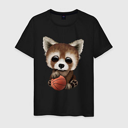Футболка хлопковая мужская Красная панда баскетболист, цвет: черный