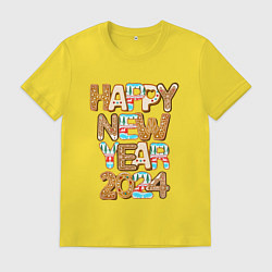 Футболка хлопковая мужская С новым годом 2024!, цвет: желтый