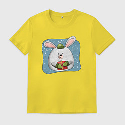 Футболка хлопковая мужская Заяц с подарком, цвет: желтый