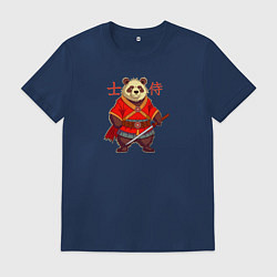 Футболка хлопковая мужская Медведь самурай с катаной, цвет: тёмно-синий