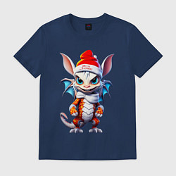 Футболка хлопковая мужская Дракончик в новогоднем колпаке, цвет: тёмно-синий