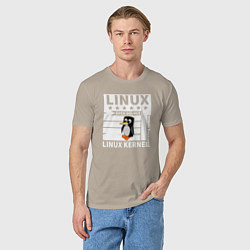 Футболка хлопковая мужская Пингвин программист системы линукс, цвет: миндальный — фото 2