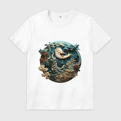 Футболка хлопковая мужская Китайский дракон в круге, цвет: белый