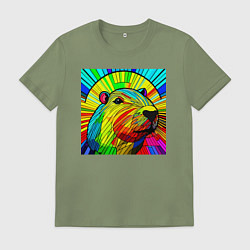 Футболка хлопковая мужская Капибара яркое милое животное, цвет: авокадо