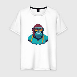 Футболка хлопковая мужская Крутая горилла в очках, цвет: белый
