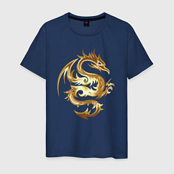 Футболка хлопковая мужская Дракон из золота, цвет: тёмно-синий