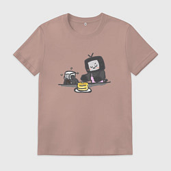 Футболка хлопковая мужская ТВ мен угощает Камеромена тортиком, цвет: пыльно-розовый