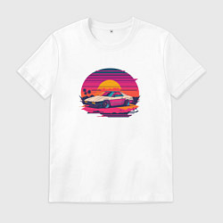 Футболка хлопковая мужская Синтвейв закат, цвет: белый