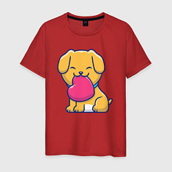 Футболка хлопковая мужская Собачка с сердцем, цвет: красный