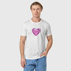 Футболка хлопковая мужская Розовое алмазное сердце, цвет: белый — фото 2