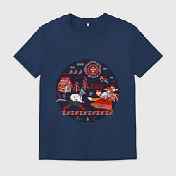 Футболка хлопковая мужская Кот и лиса из сказки, цвет: тёмно-синий