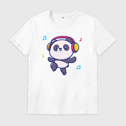 Футболка хлопковая мужская Music panda, цвет: белый