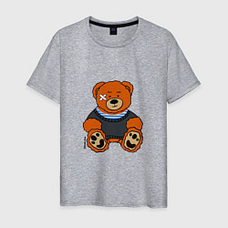 Футболка хлопковая мужская Медведь Вова с пластырем, цвет: меланж
