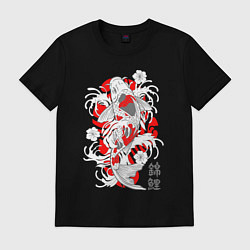 Футболка хлопковая мужская Японский стиль - карп кои, цвет: черный