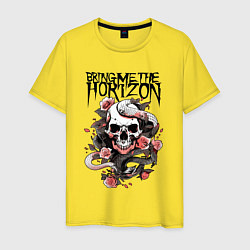 Футболка хлопковая мужская Bring Me the Horizon - A skull with roses, цвет: желтый