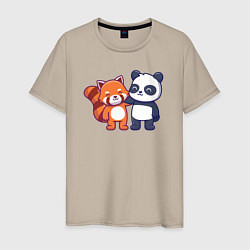 Футболка хлопковая мужская Милые панды, цвет: миндальный