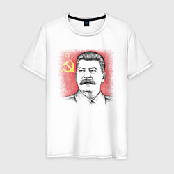 Футболка хлопковая мужская Сталин с флагом СССР, цвет: белый