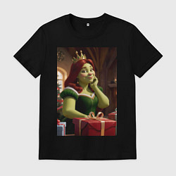 Футболка хлопковая мужская Шрек: Фиона с подарками, цвет: черный