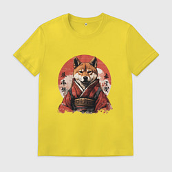 Футболка хлопковая мужская Сиба ину, самурай, цвет: желтый