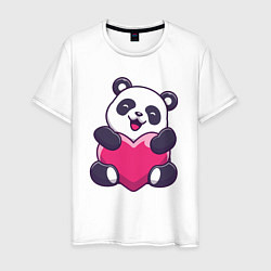 Футболка хлопковая мужская Сердце панды, цвет: белый