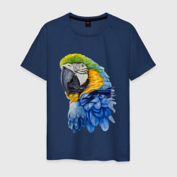 Футболка хлопковая мужская Сине-золотой попугай ара, цвет: тёмно-синий