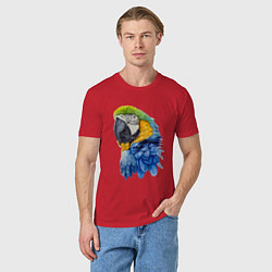 Футболка хлопковая мужская Сине-золотой попугай ара, цвет: красный — фото 2