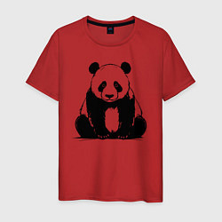Футболка хлопковая мужская Грустная панда сидит, цвет: красный