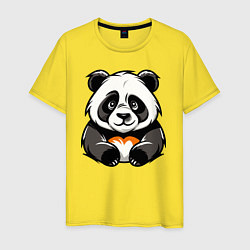 Футболка хлопковая мужская Милая панда лежит, цвет: желтый