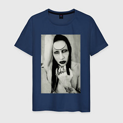 Футболка хлопковая мужская Marilyn Manson black and white, цвет: тёмно-синий