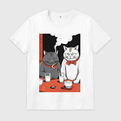 Футболка хлопковая мужская MoMo - Смеющиеся коты в японском стиле, цвет: белый