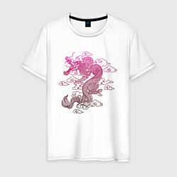 Футболка хлопковая мужская Китайский дракон символ года, цвет: белый