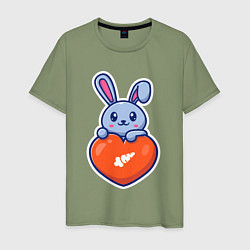 Футболка хлопковая мужская Кролик и сердечко, цвет: авокадо