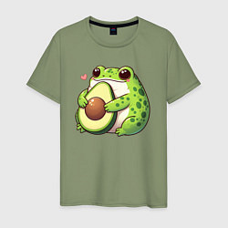 Футболка хлопковая мужская Лягушка обнимает авокадо, цвет: авокадо