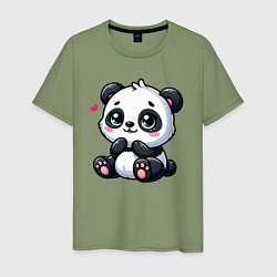 Футболка хлопковая мужская Забавная маленькая панда, цвет: авокадо