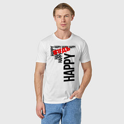 Футболка хлопковая мужская Будь happy, цвет: белый — фото 2