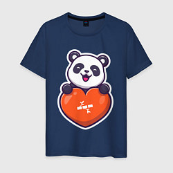 Футболка хлопковая мужская Сердечная панда, цвет: тёмно-синий
