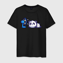 Футболка хлопковая мужская Панда и вентилятор, цвет: черный