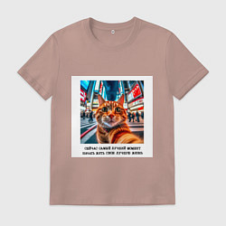 Футболка хлопковая мужская Рыжий кот: момент начать жить свою лучшую жизнь, цвет: пыльно-розовый
