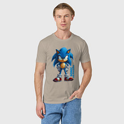 Футболка хлопковая мужская Sonic - poster style, цвет: миндальный — фото 2