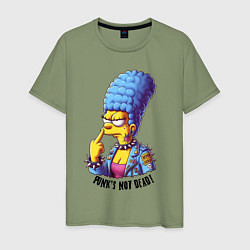 Футболка хлопковая мужская Marge Simpson - punks not dead motto, цвет: авокадо