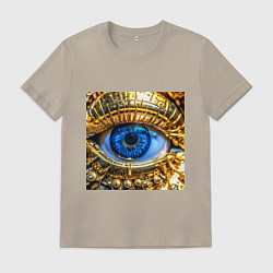 Футболка хлопковая мужская Глаз металлический голубой в стиле стимпанк, цвет: миндальный