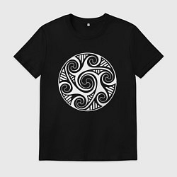 Футболка хлопковая мужская Белый кельтский круглый узор, цвет: черный
