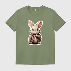 Футболка хлопковая мужская Маленький пушистый кролик, цвет: авокадо