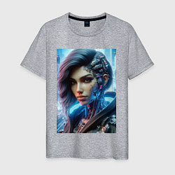 Футболка хлопковая мужская Cyber girl - ai art, цвет: меланж
