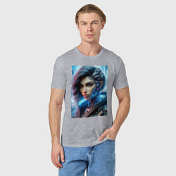 Футболка хлопковая мужская Cyber girl - ai art, цвет: меланж — фото 2