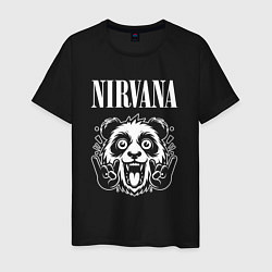 Футболка хлопковая мужская Nirvana rock panda, цвет: черный
