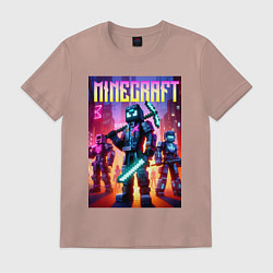 Футболка хлопковая мужская Cyberpunk and Minecraft - ai art collaboration, цвет: пыльно-розовый