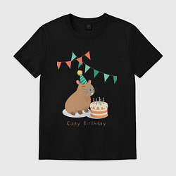 Футболка хлопковая мужская Capy birthday капибара, цвет: черный