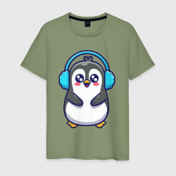Футболка хлопковая мужская Милый пингвинчик, цвет: авокадо