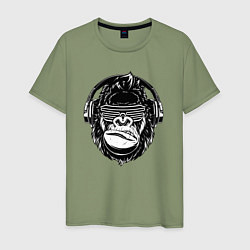 Футболка хлопковая мужская Music gorilla, цвет: авокадо